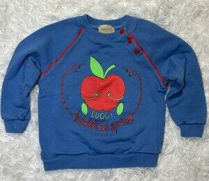Gucci Baby Blue Apple Sweatshirt Size 24M "Sweet As Spring" Cotton Pullover READ
